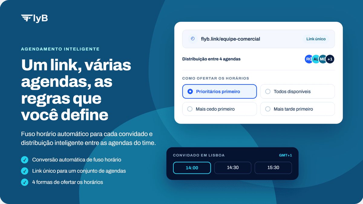 Imagem publicitária da FlyB com fundo azul sobre a funcionalidade "Agendamento Inteligente".
